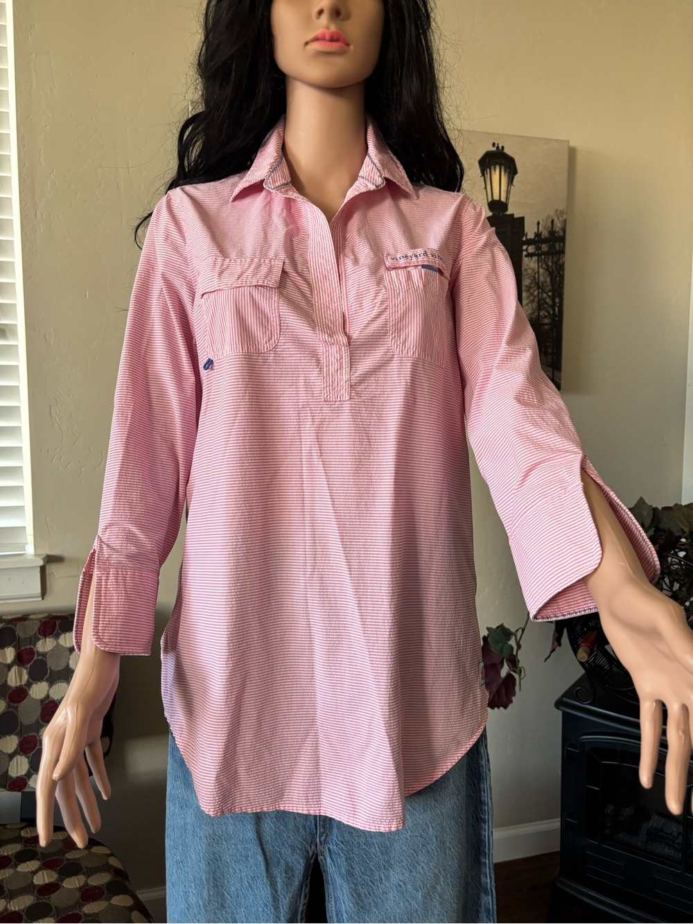 Vineyard Vines Pink & White Striped Popover Tunic